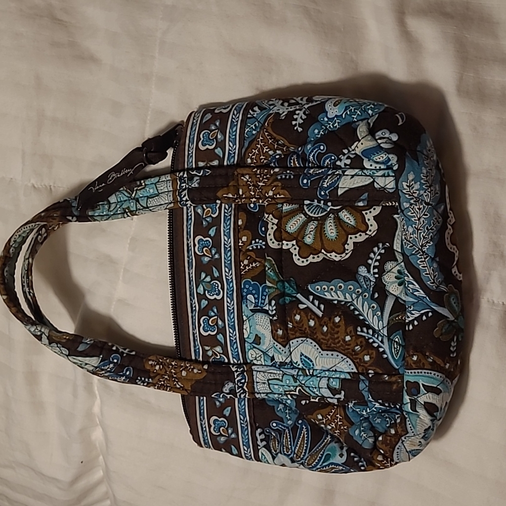 Vera Bradley quilted mini purse retired Java Blue and brown paisley